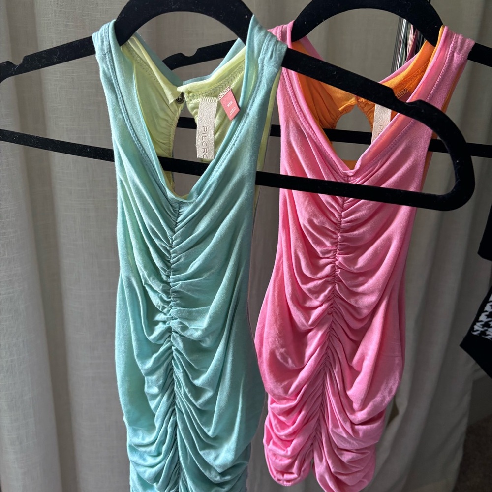 Ruched Sleeveless tank tops in Pink and blue
